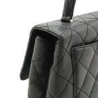 Chanel Quilted CC Logo Handbag Flap Bag Caviar Leather Black Silver — view 4
