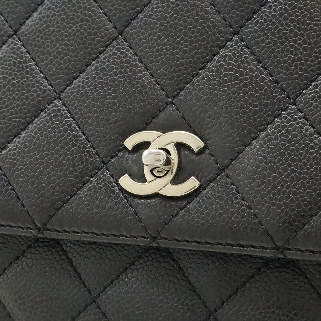 Chanel Quilted CC Logo Handbag Flap Bag Caviar Leather Black Silver — view 7