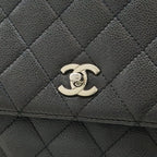 Chanel Quilted CC Logo Handbag Flap Bag Caviar Leather Black Silver — view 7