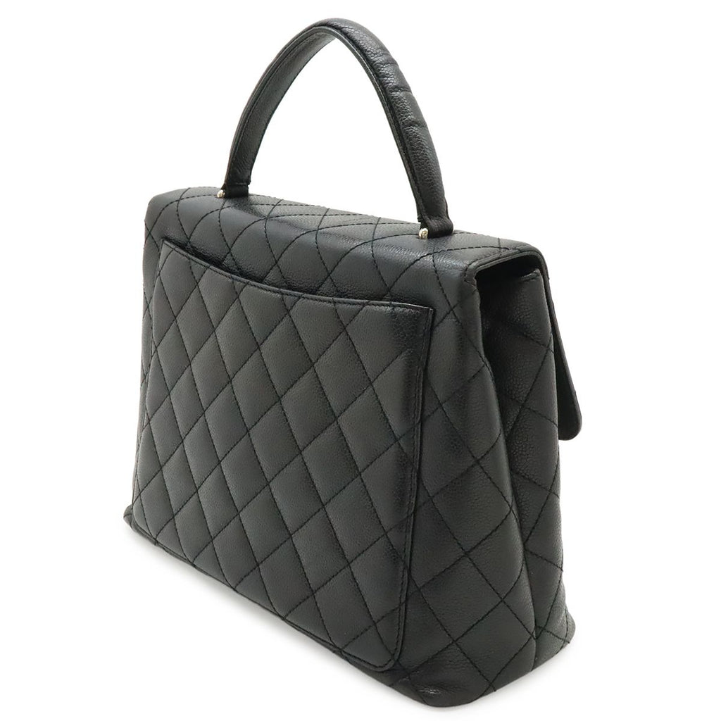 Chanel Quilted CC Logo Handbag Flap Bag Caviar Leather Black Silver — view 2