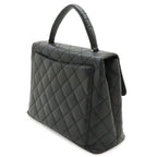 Chanel Quilted CC Logo Handbag Flap Bag Caviar Leather Black Silver — view 2