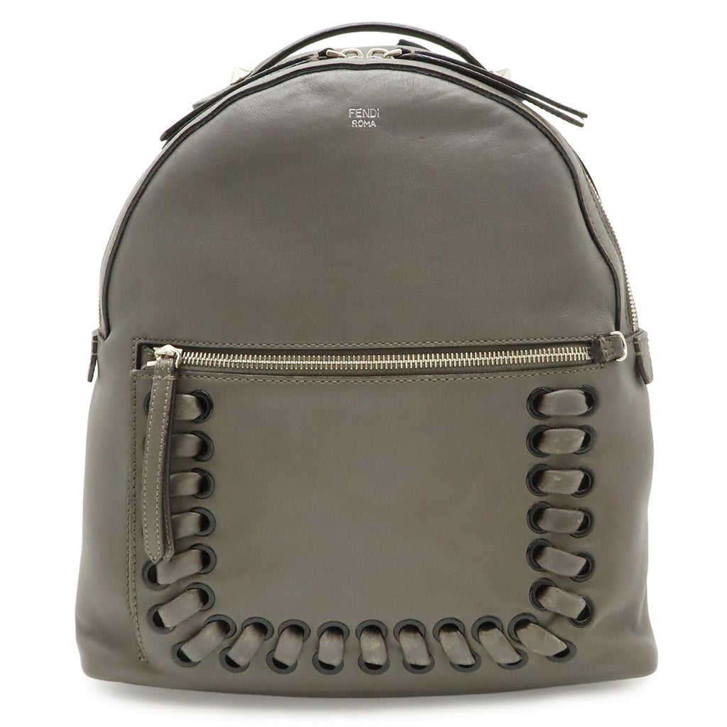 Fendi Visible Backpack Studs Leather Gray Silver