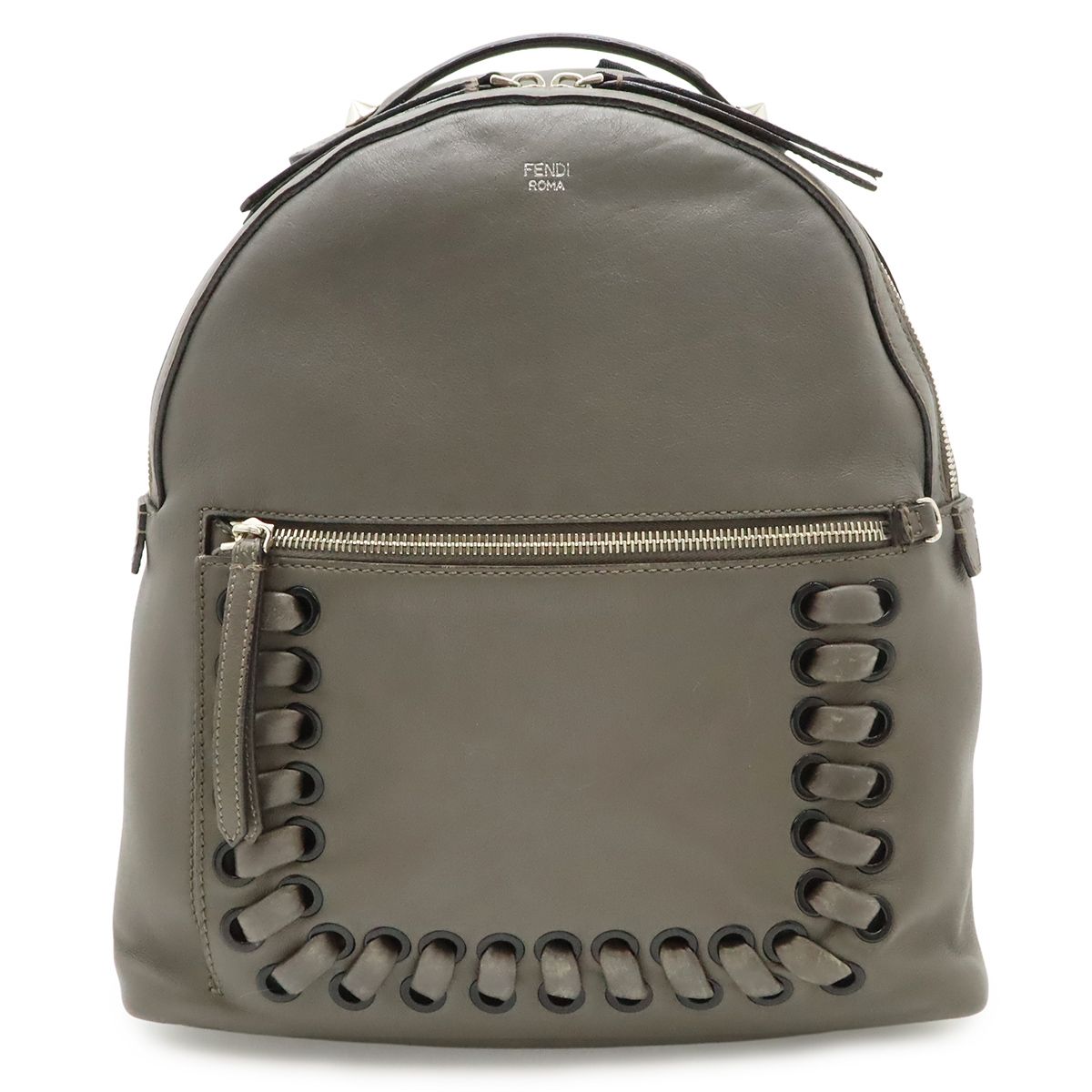 Fendi Visible Backpack Studs Leather Gray Silver