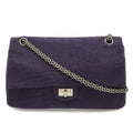 Chanel 2.55 Shoulder Bag Chain Crossbody Canvas Cotton Purple Silver