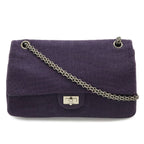 Chanel 2.55 Shoulder Bag Chain Crossbody Canvas Cotton Purple Silver