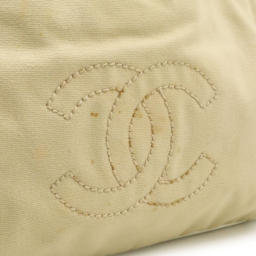 Chanel CC Logo Chain Shoulder Bag Canvas Leather White Beige Gold — view 8