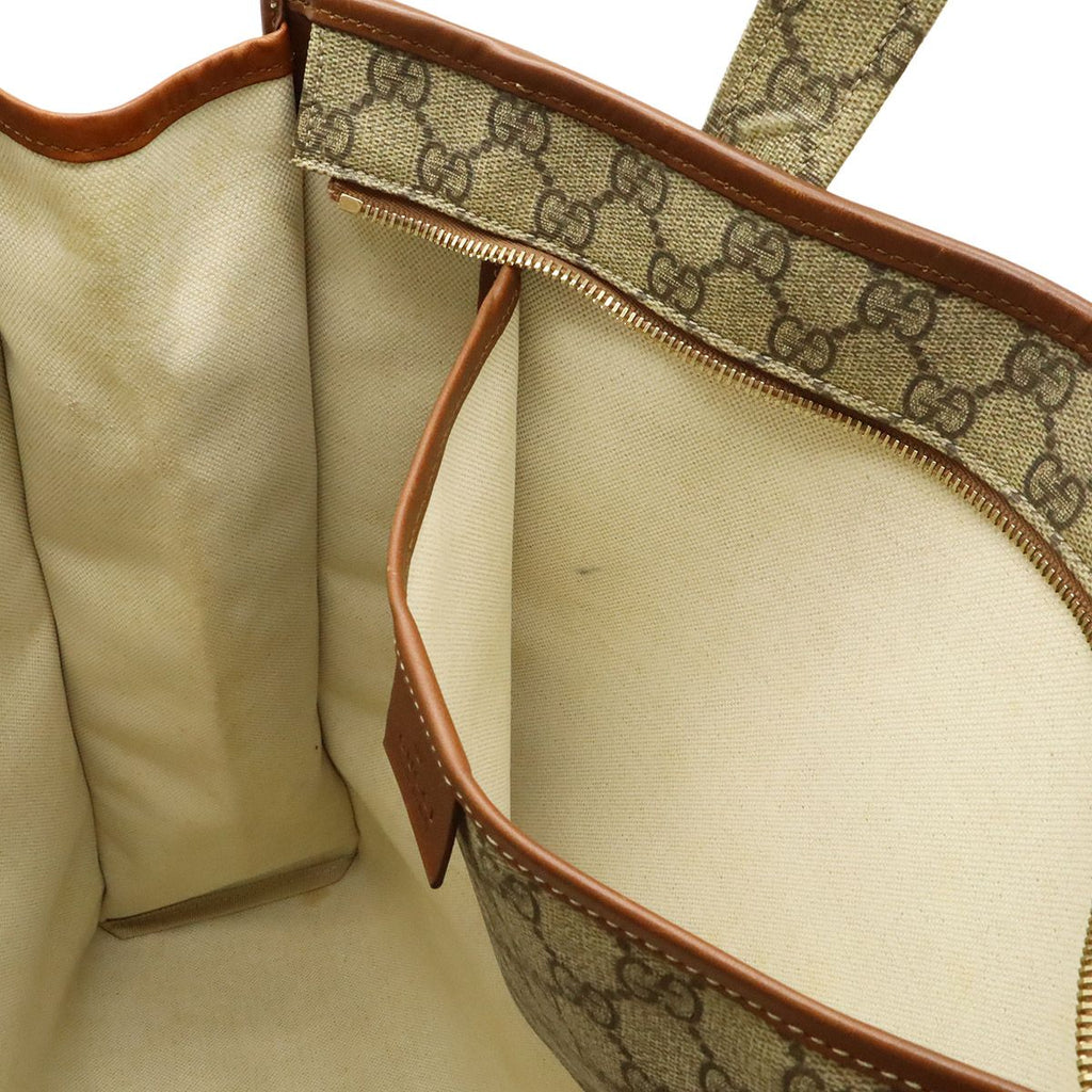 Gucci GG Supreme Tote Shoulder Bag Vertical Leather White Brown Gold — view 7