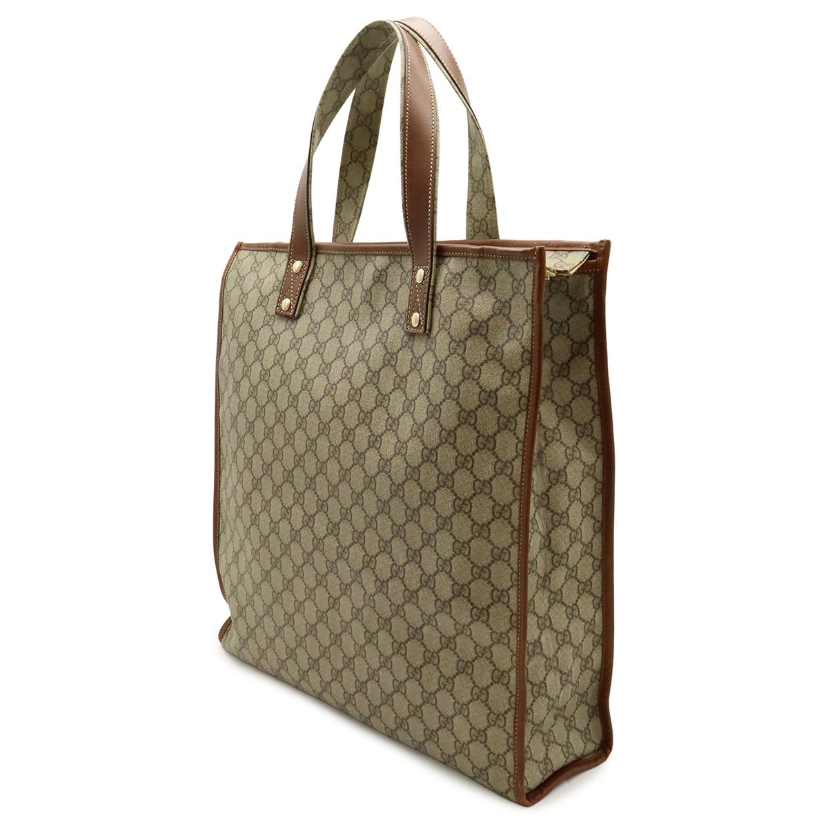 Gucci GG Supreme Tote Shoulder Bag Vertical Leather White Brown Gold — view 2