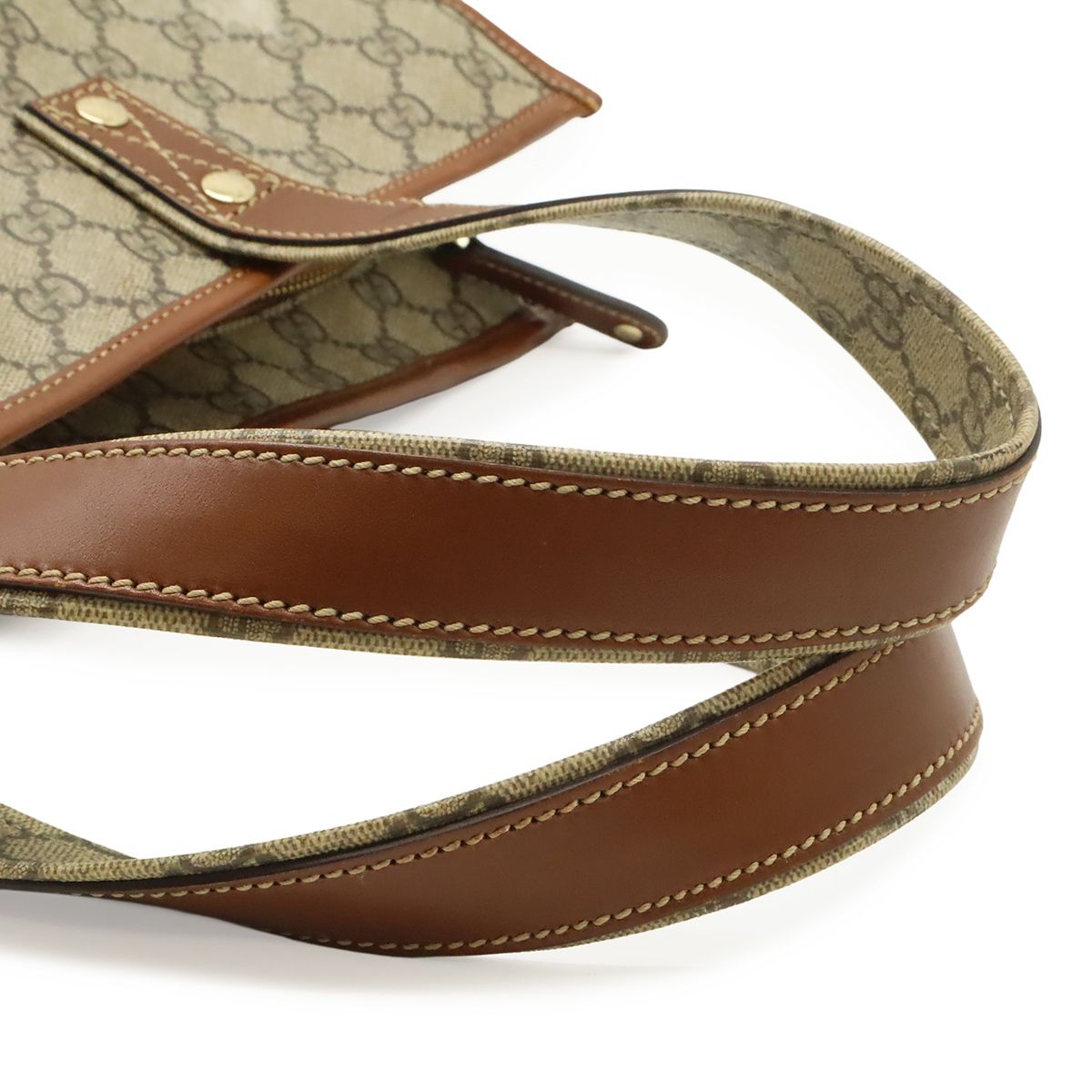 Gucci GG Supreme Tote Shoulder Bag Vertical Leather White Brown Gold — view 4