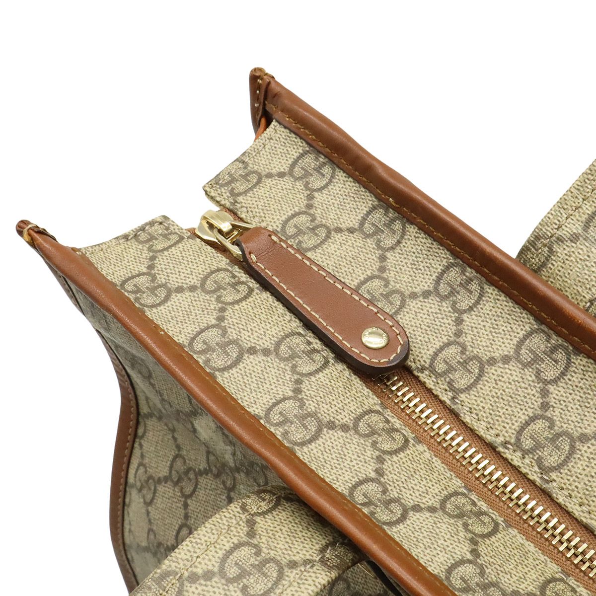 Gucci GG Supreme Tote Shoulder Bag Vertical Leather White Brown Gold — view 5
