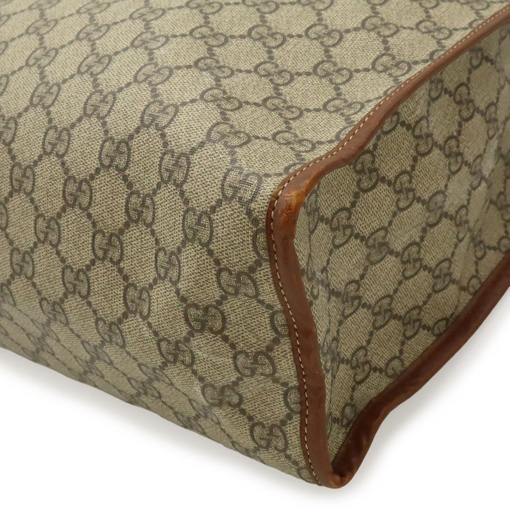 Gucci GG Supreme Tote Shoulder Bag Vertical Leather White Brown Gold — view 3