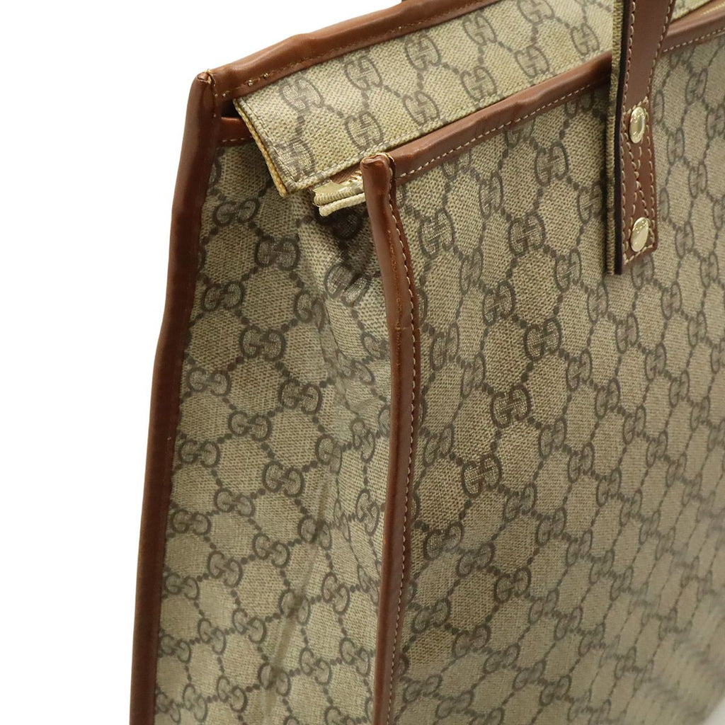 Gucci GG Supreme Tote Shoulder Bag Vertical Leather White Brown Gold — view 8