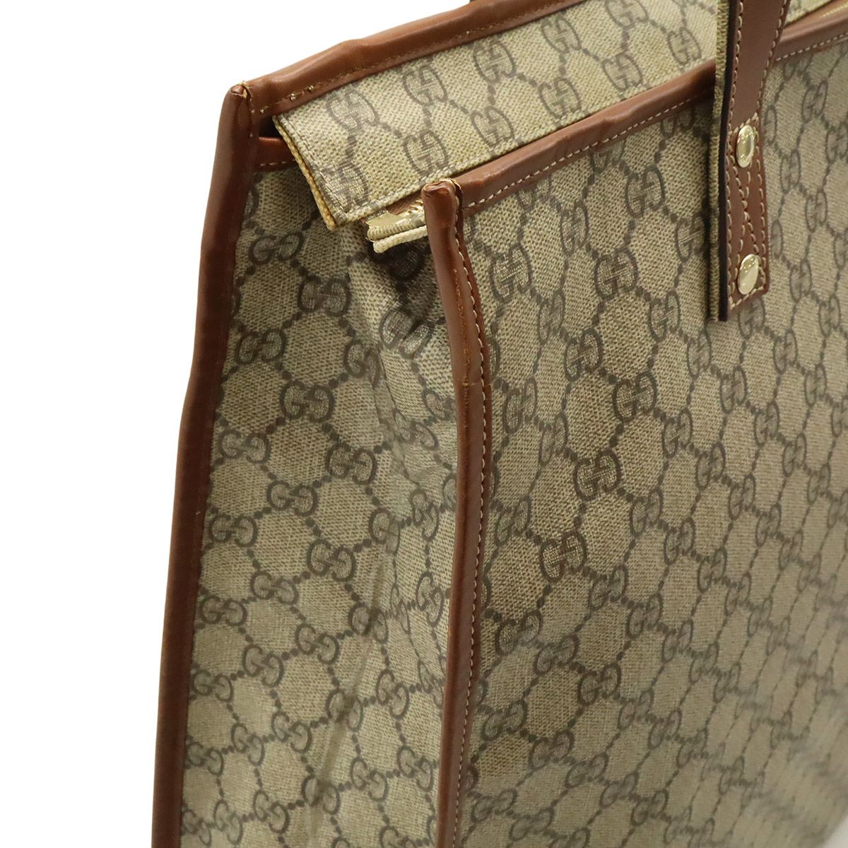 Gucci GG Supreme Tote Shoulder Bag Vertical Leather White Brown Gold — view 8