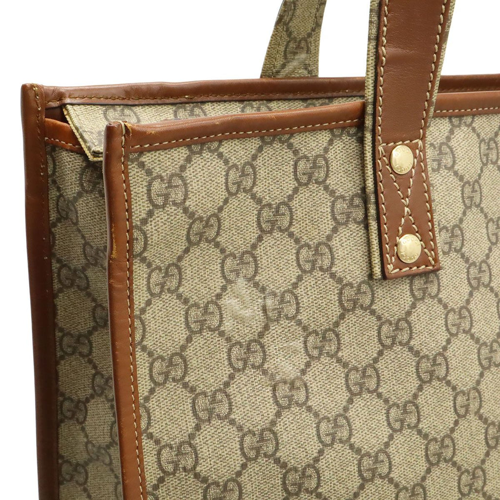 Gucci GG Supreme Tote Shoulder Bag Vertical Leather White Brown Gold — view 9