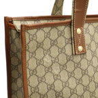 Gucci GG Supreme Tote Shoulder Bag Vertical Leather White Brown Gold — view 9
