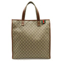 Gucci GG Supreme Tote Shoulder Bag Vertical Leather White Brown Gold