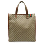 Gucci GG Supreme Tote Shoulder Bag Vertical Leather White Brown Gold