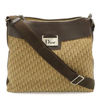 Dior Trotter Shoulder Bag Crossbody Jacquard Canvas Leather Brown Silver