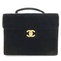 Chanel Quilted CC Logo Business Briefcase Handbag Velour Velvet Leather Black