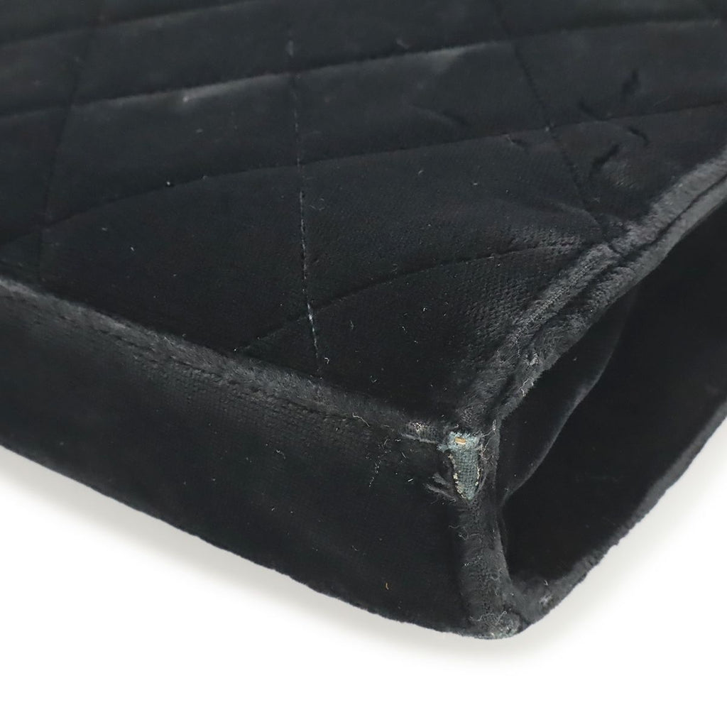Chanel Quilted CC Logo Business Briefcase Handbag Velour Velvet Leather Black — view 3