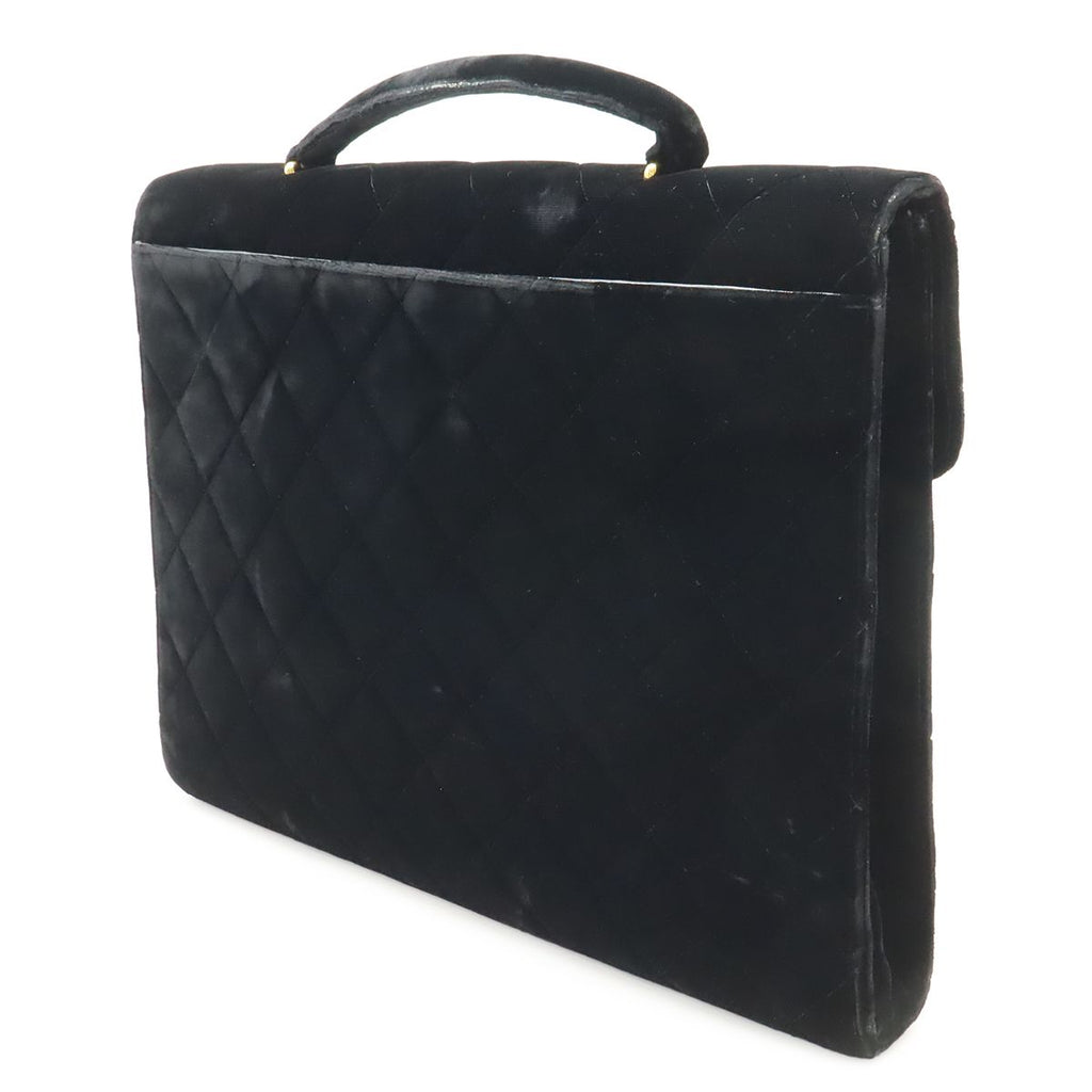 Chanel Quilted CC Logo Business Briefcase Handbag Velour Velvet Leather Black — view 2