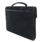Chanel Quilted CC Logo Business Briefcase Handbag Velour Velvet Leather Black — view 2