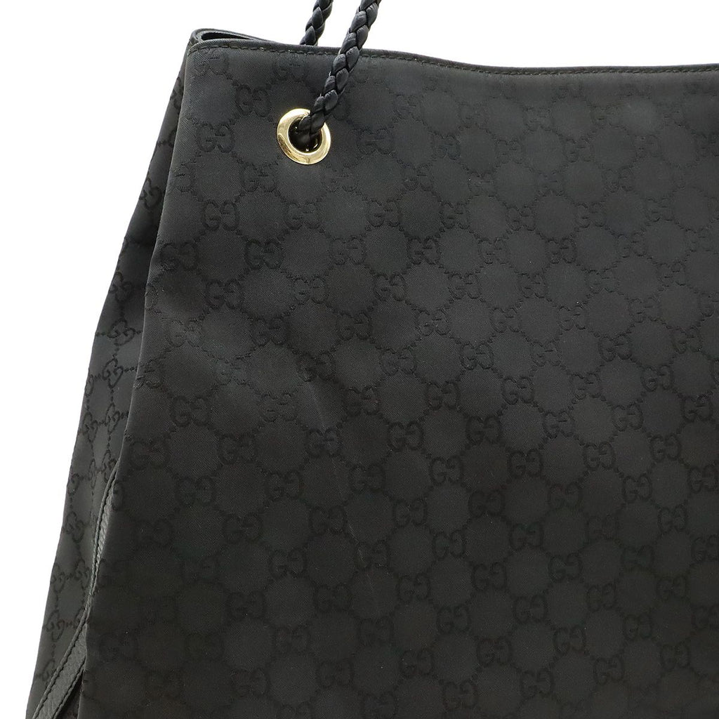 Gucci GG Nylon Tote Shoulder Bag Leather Black Gold — view 7