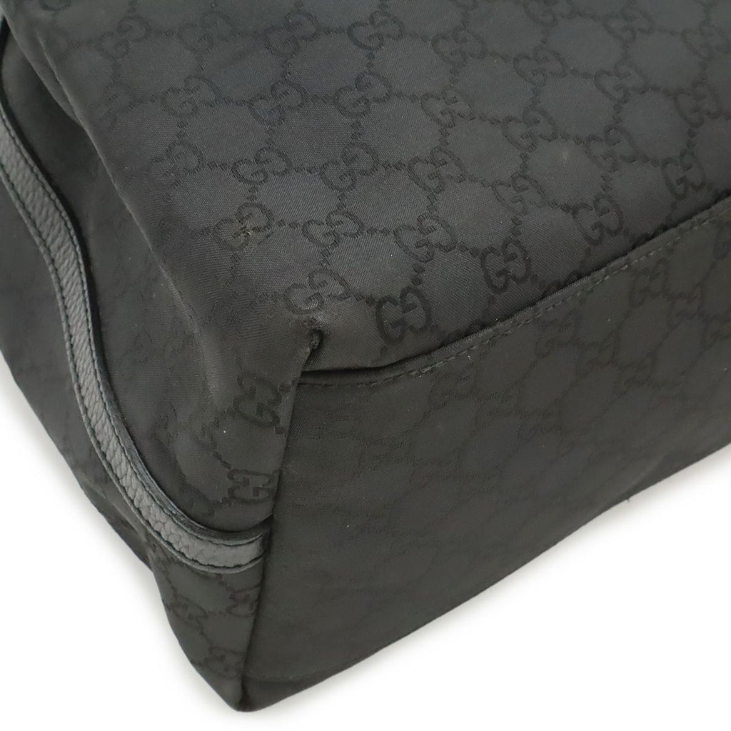 Gucci GG Nylon Tote Shoulder Bag Leather Black Gold — view 3