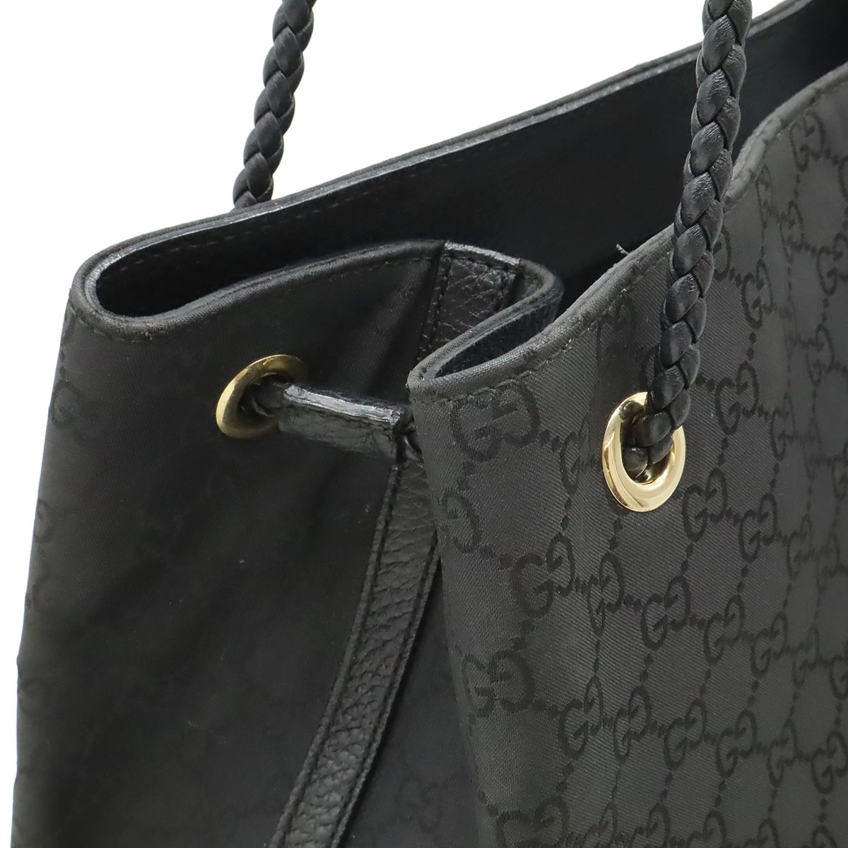 Gucci GG Nylon Tote Shoulder Bag Leather Black Gold — view 4