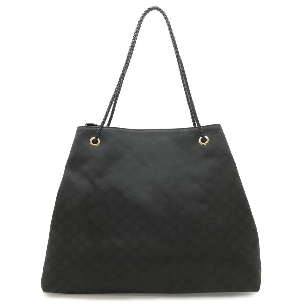 Gucci GG Nylon Tote Shoulder Bag Leather Black Gold