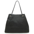 Gucci GG Nylon Tote Shoulder Bag Leather Black Gold