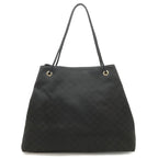 Gucci GG Nylon Tote Shoulder Bag Leather Black Gold
