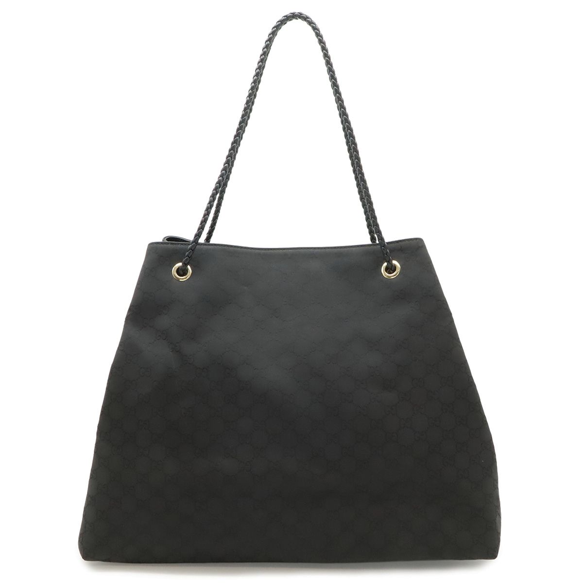 Gucci GG Nylon Tote Shoulder Bag Leather Black Gold