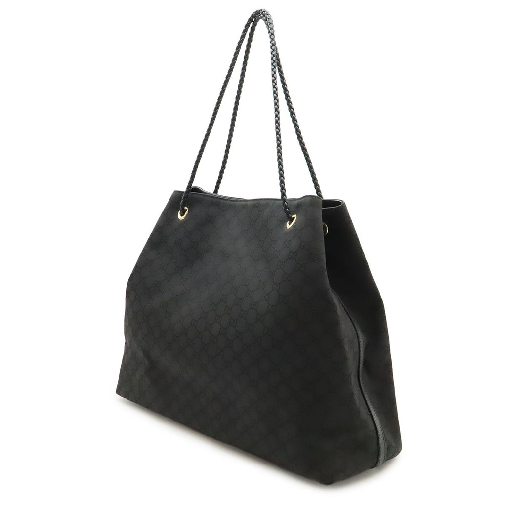 Gucci GG Nylon Tote Shoulder Bag Leather Black Gold — view 2