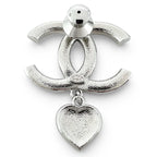 Chanel CC Logo Heart Rhinestone Pin Badge Brooch Silver — view 2
