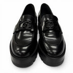 Chanel CC Logo Leather Loafers Shoes Black — view 3