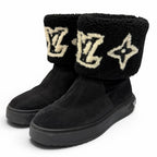 Louis Vuitton Snowdrop Line LV Logo Shearling Boots Black