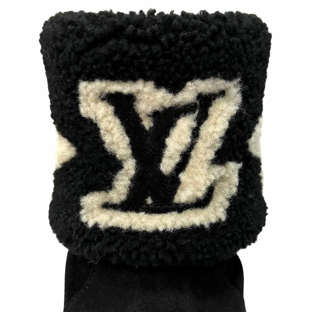 Louis Vuitton Snowdrop Line LV Logo Shearling Boots Black — view 8