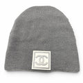 Chanel Sports Line Wool Silk CC Logo Hat Beanie Knit Cap Gray Ivory