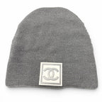 Chanel Sports Line Wool Silk CC Logo Hat Beanie Knit Cap Gray Ivory