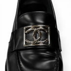 Chanel CC Logo Leather Loafers Shoes Black Silver — view 8