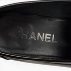 Chanel CC Logo Leather Loafers Shoes Black Silver — view 9