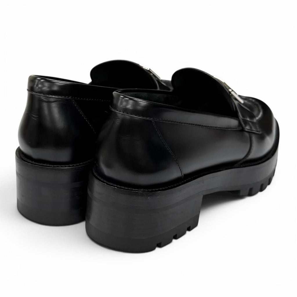 Chanel CC Logo Leather Loafers Shoes Black Silver — view 2