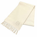 Loewe Bicolor Scarf Wool Cashmere Blend Ivory Sand Anagram Embroidered Fringe UK