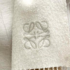 Loewe Bicolor Scarf Wool Cashmere Blend Ivory Sand Anagram Embroidered Fringe UK — view 5
