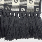 Gucci Interlocking Plaid Fringe Scarf Black Ivory 35 190 cm — view 5