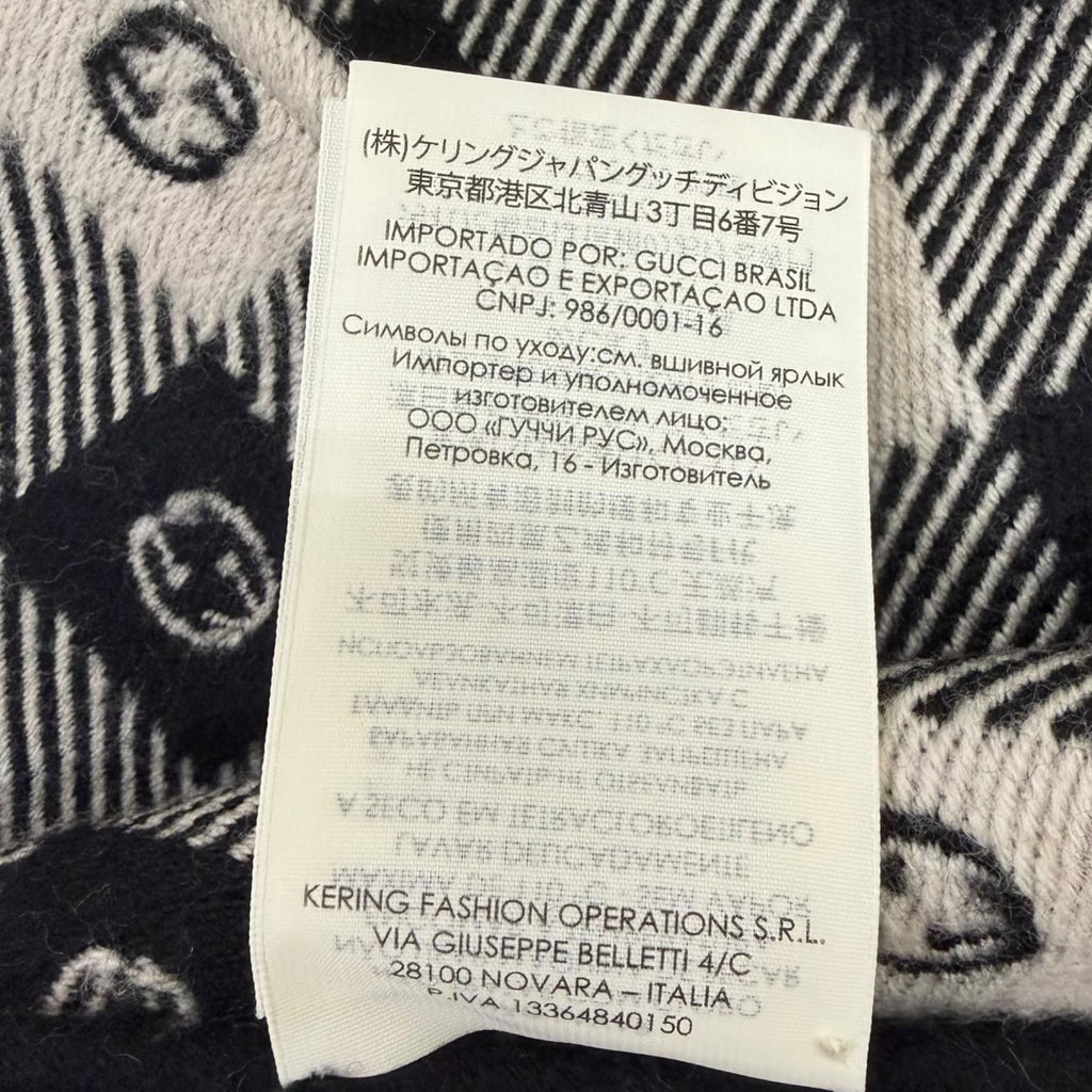 Gucci Interlocking Plaid Fringe Scarf Black Ivory 35 190 cm — view 9