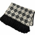 Gucci Interlocking Plaid Fringe Scarf Black Ivory 35 190 cm