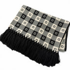 Gucci Interlocking Plaid Fringe Scarf Black Ivory 35 190 cm