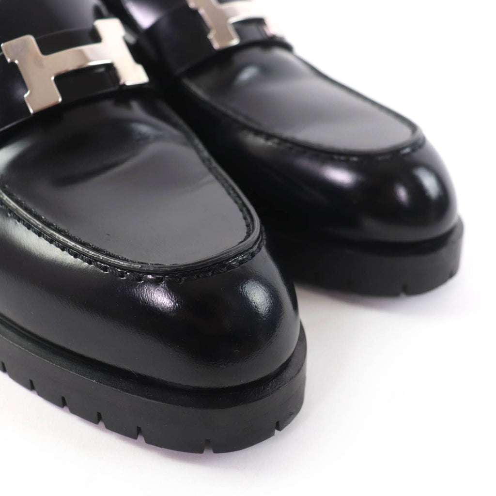 Hermes Moccasins Faubourg Constance Silver Leather Loafers Black — view 7
